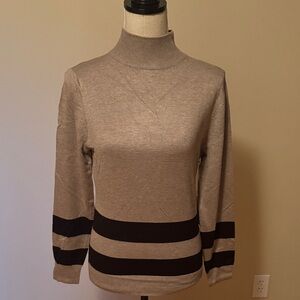 Cielo Taupe and Black Striped Turtleneck Sweater